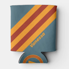 Enfriador De Latas Retro Sunrise on Slate Stripes with Name