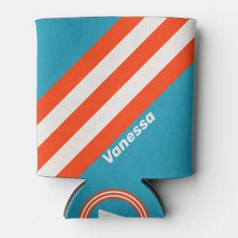Enfriador De Latas Retro Sunset Tide Rush Stripes with Name