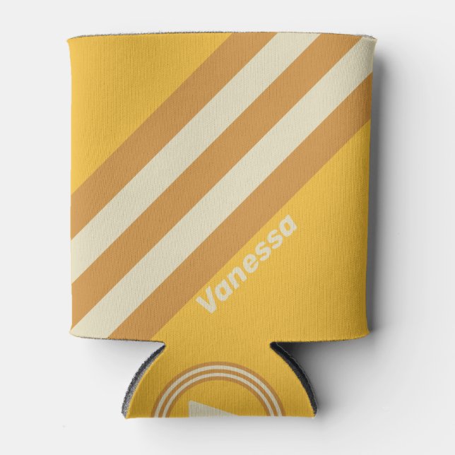 Enfriador De Latas Retro Sunshine Mostaza con nombre (Anverso)