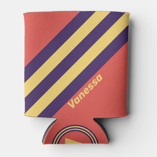 Enfriador De Latas Retro Surf Sunset Stripes with Name (Anverso)