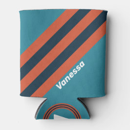 Enfriador De Latas Retro Teal Splash Stripes with Name