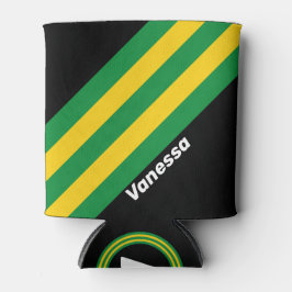 Enfriador De Latas Retro Tropical Palm Stripes with Name