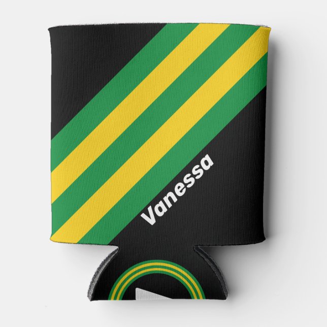 Enfriador De Latas Retro Tropical Palm Stripes with Name (Anverso)