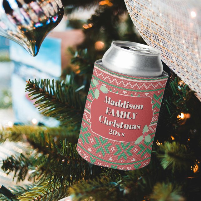 Enfriador De Latas Retro Ugly Christmas Sweater Red Green Holly (Subido por el creador)