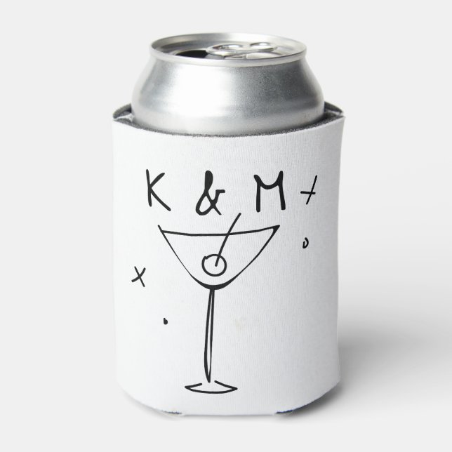 Enfriador De Latas Retro Whimsical Martini Hand Drawn Custom Initials (Lata Anverso)