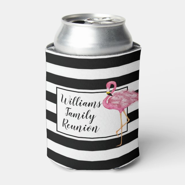 Enfriador De Latas Reunión de celebración de flamencos blancos negros (Lata Anverso)