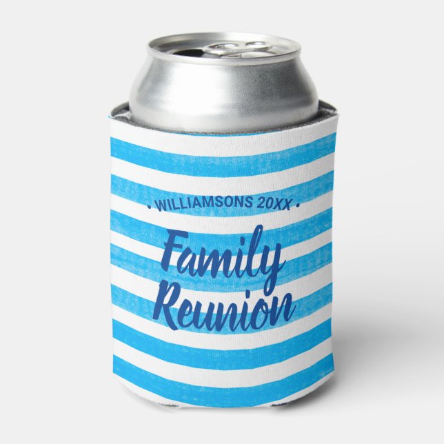 Enfriador De Latas Reunión familiar franjas blancas azules (Lata Anverso)