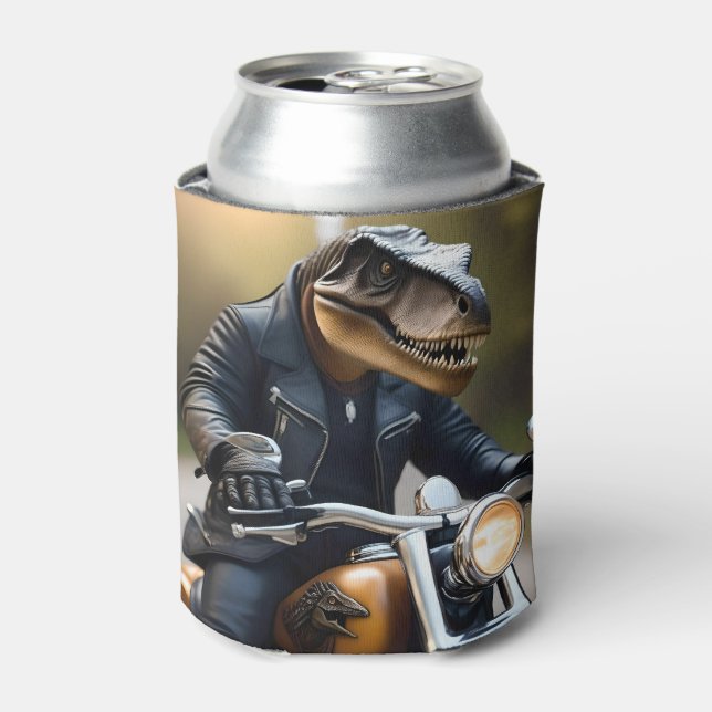 Enfriador De Latas **"Rex reactivado: T-Rex en cuero en motocicleta (Lata Anverso)