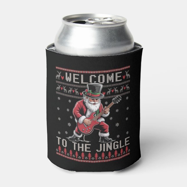 Enfriador De Latas Rock n Roll Christmas Rocker Santa Ugly Christmas  (Lata Anverso)