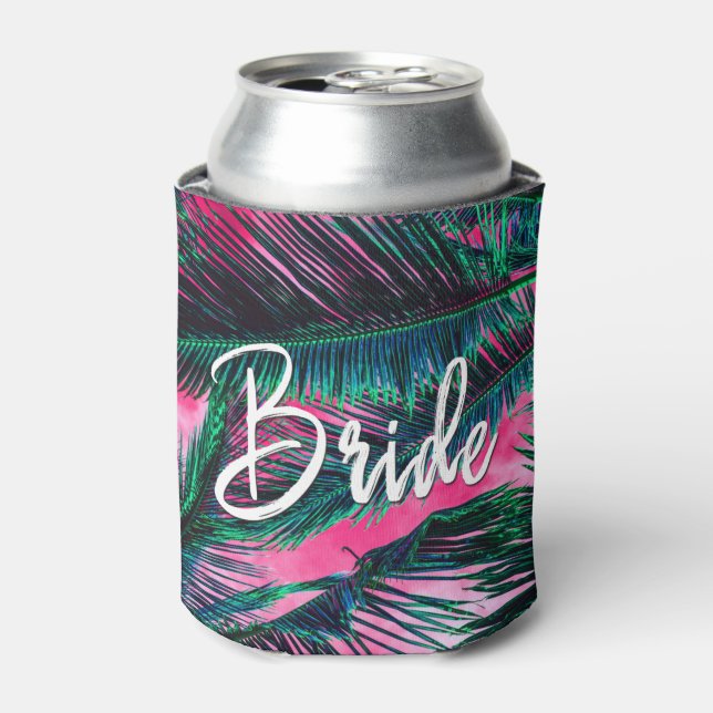 Enfriador De Latas Rodamientos de palmeras rosadas Verde azuladas tro (Lata Anverso)