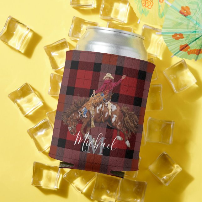 Enfriador De Latas Rodeo Bronco Busting Cowboy En Placa (Verano in situ)