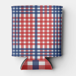 Enfriador De Latas Rojo blanco y azul Gingham Plaid