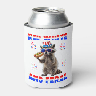 Enfriador De Latas Rojo Blanco Y Mapache Patriótico Feral 4