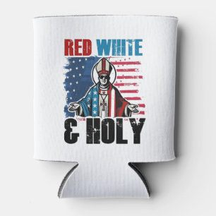 Enfriador De Latas Rojo Blanco y Santo Papa León XIV, 4 de julio 