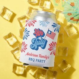 Enfriador De Latas Rojo y Azul 4 de julio Fuegos artificiales Retro F