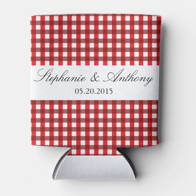 Enfriador De Latas Rojo y blanco Gingham Pattern Barbeque Boda (Anverso)