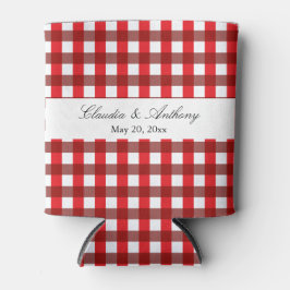 Enfriador De Latas Rojo y blanco Gingham Pattern Barbeque Boda