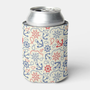 Enfriador De Latas Rojo y fondo azul marino con el ancla