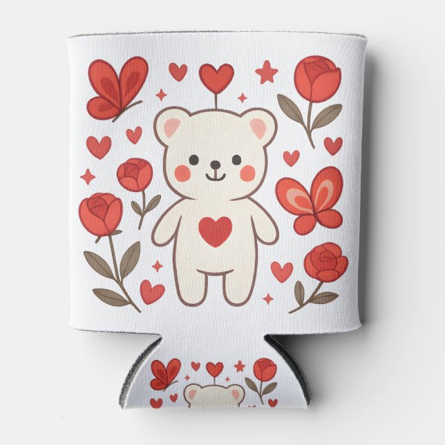 Enfriador De Latas Romantic Bear Heart Can Cooler (Anverso)