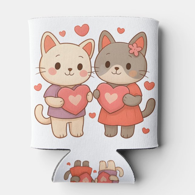 Enfriador De Latas Romantic Cats Heart Can Cooler (Reverso)