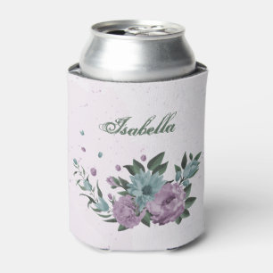 Enfriador De Latas romántico floral polvoriento púrpura y azul
