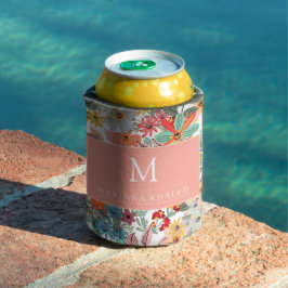 Enfriador De Latas Romántico Floral suave durazno verde rosa Clásico