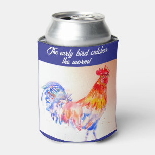 Enfriador De Latas Rooster Watercolor Pollo Pájaro Granja de Cockerel