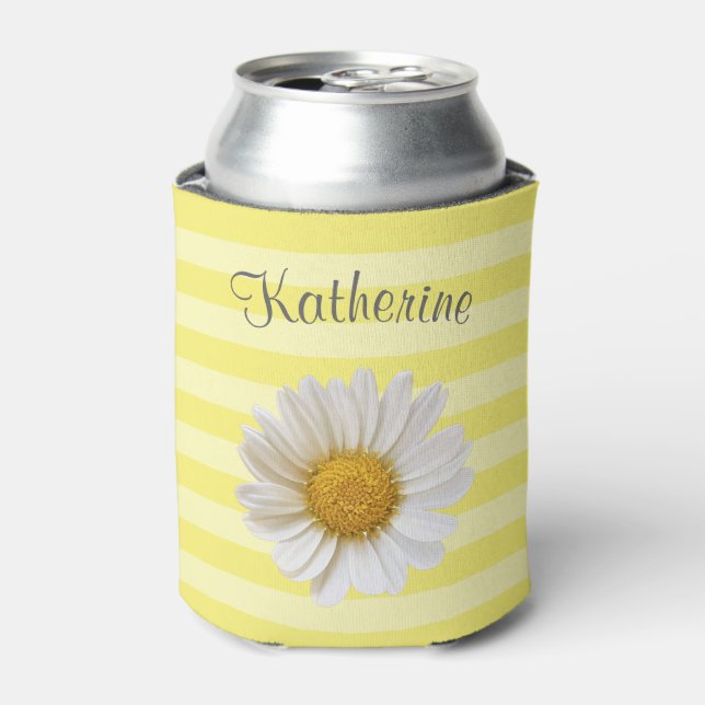 Enfriador De Latas Ropa blanca de margarita amarilla personalizada (Lata Anverso)