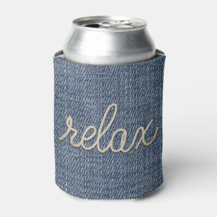Enfriador De Latas Rope Relax Text on Denim Refrigerador de bebidas