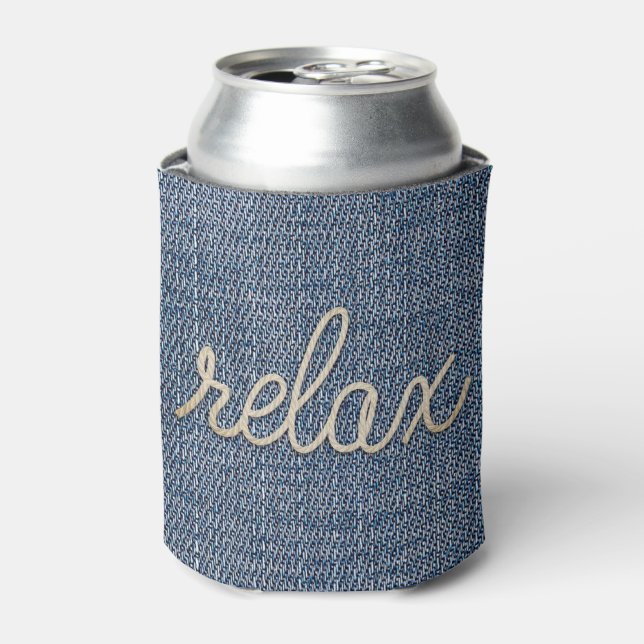 Enfriador De Latas Rope Relax Text on Denim Refrigerador de bebidas (Lata Anverso)