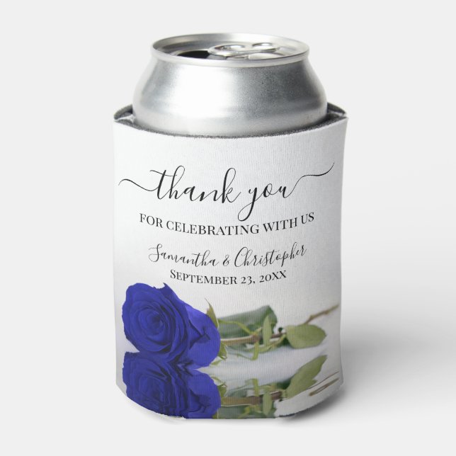 Enfriador De Latas Rosa Azul Real Elegante Boda Gracias (Lata Anverso)