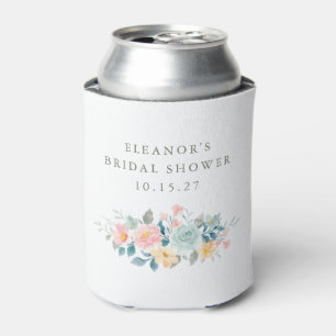 Enfriador De Latas Rosa Azul Teal Acuarela Floral Bridal Regalo Perso