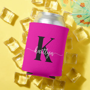 Enfriador De Latas Rosa Caliente Monograma Negro