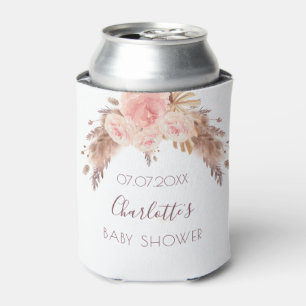 Enfriador De Latas Rosa de ducha bebe pampas floral nombre de hierba