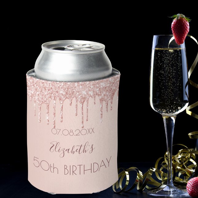 Enfriador De Latas Rosa de fiesta de cumpleaños goteo de purpurinas d (Subido por el creador)