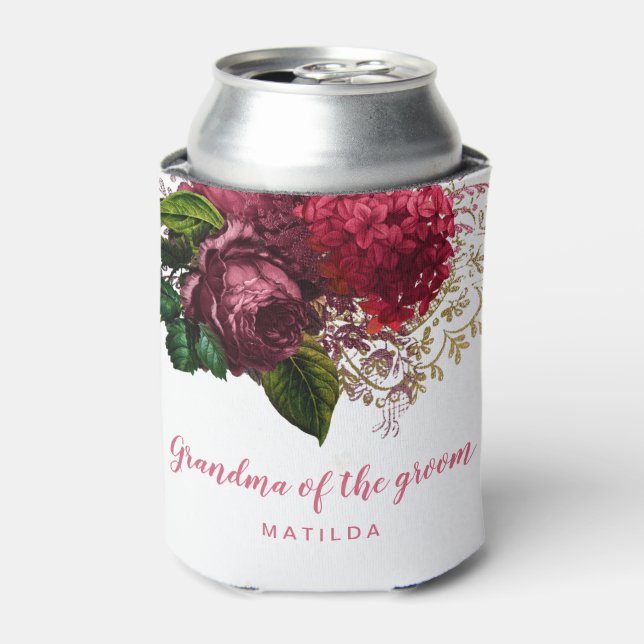 Enfriador De Latas Rosa de oro floral abuela del novio (Lata Anverso)