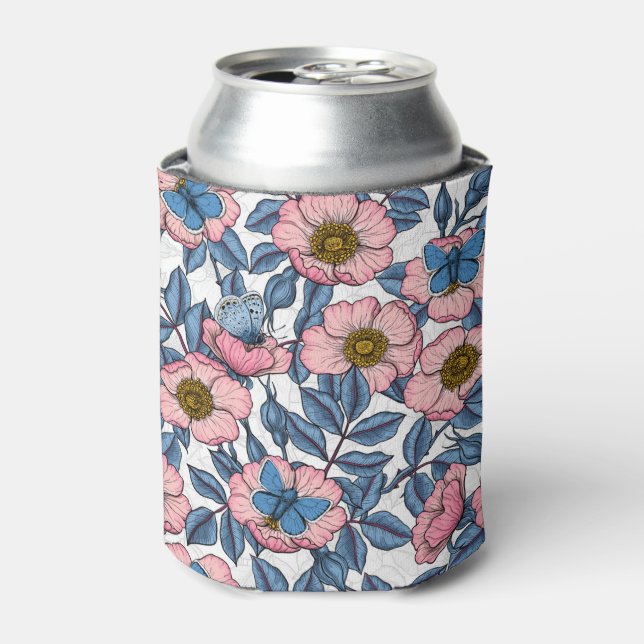 Enfriador De Latas Rosa de perro y mariposas (Lata Anverso)