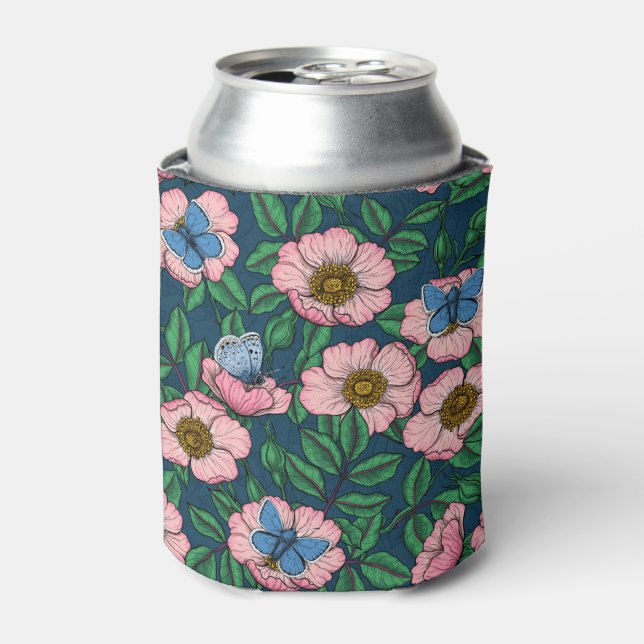 Enfriador De Latas Rosa de perro y mariposas (Lata Anverso)