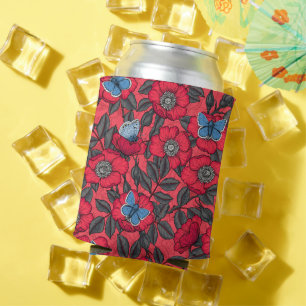 Enfriador De Latas Rosa de perro y mariposas en rojo y azul