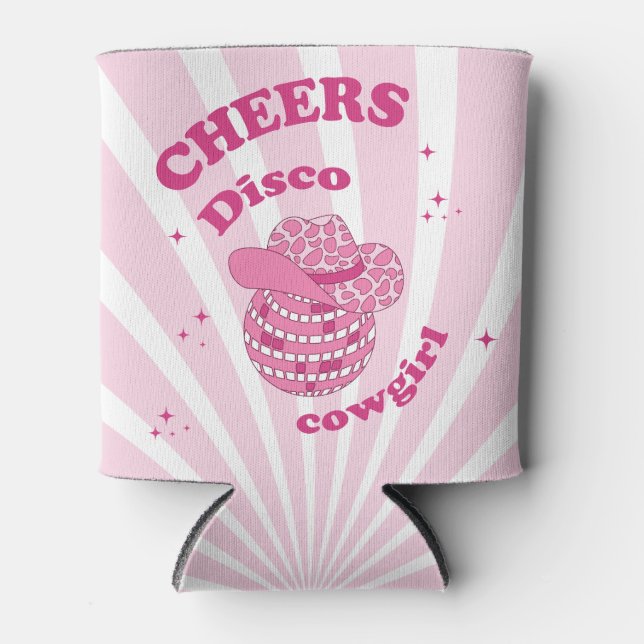 Enfriador De Latas Rosa | Fiesta de cumpleaños de Cowgirl Disco (Anverso)