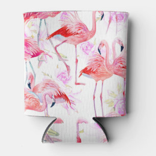 Enfriador De Latas Rosa Flamingo: Floral de aves acuáticas