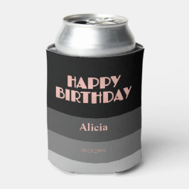 Enfriador De Latas Rosa Guión dorado Bandas Gris Negras Cumpleaños