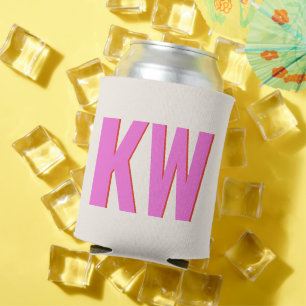 Enfriador De Latas Rosa moderno rojo sombra monograma personalizado