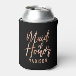 Enfriador De Latas Rosa Oro, Boda de tipografía moderna, doncella de