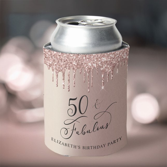 Enfriador De Latas Rosa Purpurina de Oro 50 cumpleaños (Subido por el creador)
