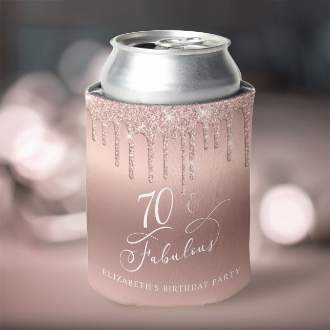 Enfriador De Latas Rosa Purpurina de Oro 70 cumpleaños (Subido por el creador)