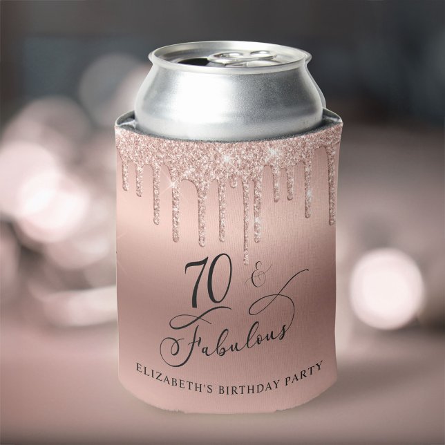 Enfriador De Latas Rosa Purpurina de Oro 70 cumpleaños (Subido por el creador)