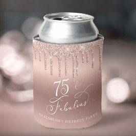 Enfriador De Latas Rosa Purpurina de Oro 75ª fiesta de cumpleaños