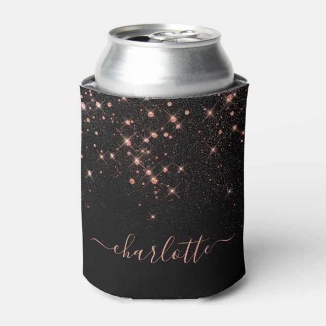 Enfriador De Latas Rosa Purpurina de oro Sparkly Elegante guión glamo (Lata Anverso)