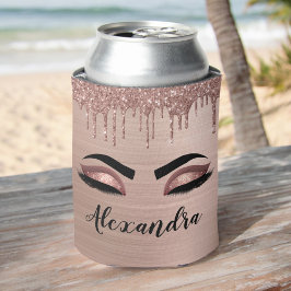 Enfriador De Latas Rosa Purpurina dorado Esparkle Eyelashes Monograma